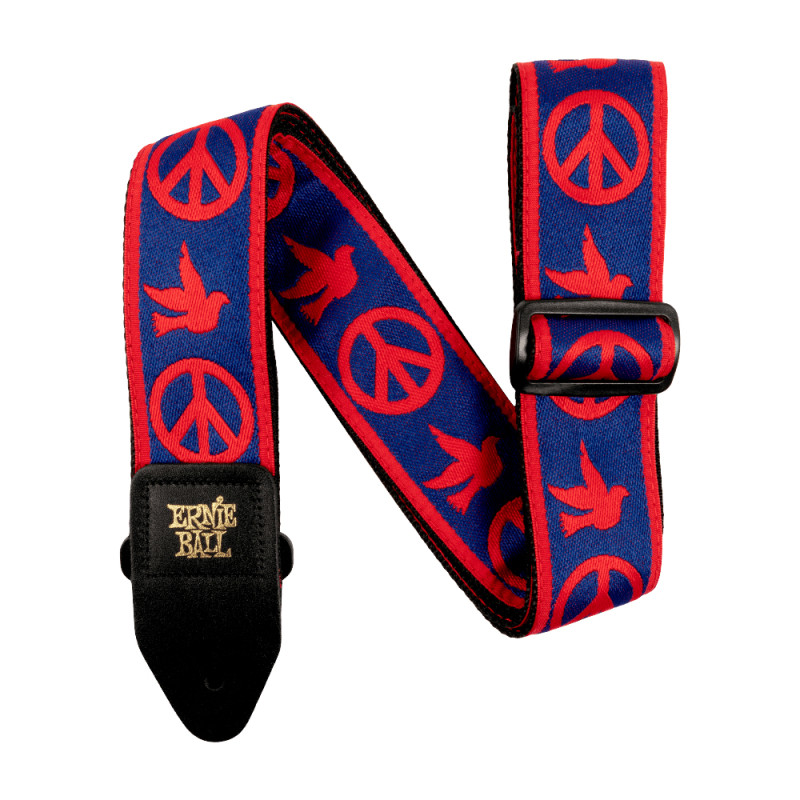 Ernie Ball Red And Blue Peace Love Dove Jacquard Strap siksna